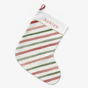 Meia De Natal Grande Natal Listras Creme Vermelho Verde