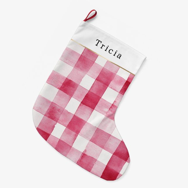 Meia De Natal Grande Natal Listras Xadrez Branco Rosa (Frente (Pendurada))