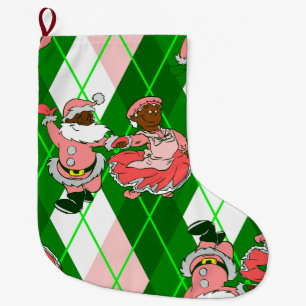 Meia De Natal Grande natal rosa preto santa esposa xadrez