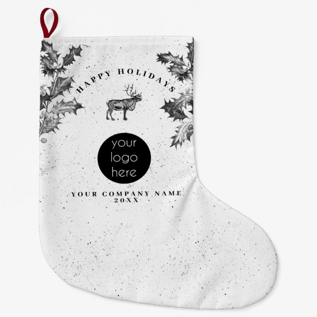 Meia De Natal Grande Natal Rustic Black White Holidy Business (Frente)