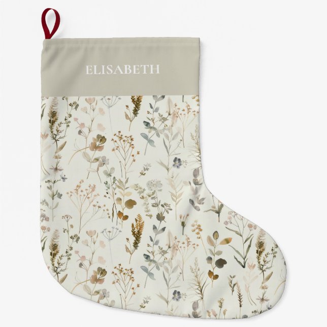 Meia De Natal Grande Natal Rustic Botanical Wildflower (Frente)