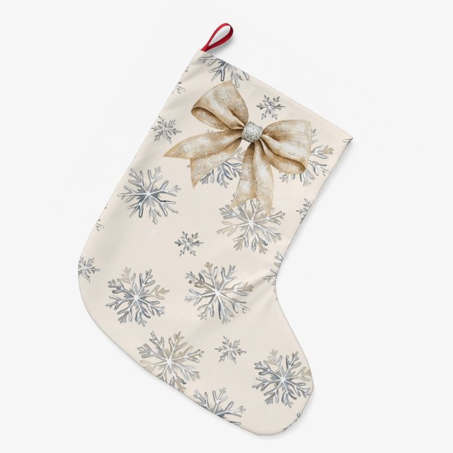 Meia De Natal Grande Natal Rustic Glitzy Cream (Frente (Pendurada))