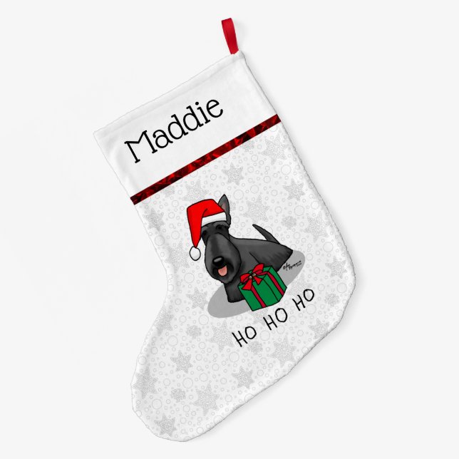 Meia De Natal Grande Natal Santa Hat Scottish Terrier (preto) (Verso (Pendurada))