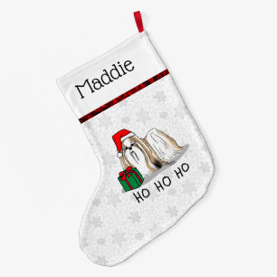 Meia De Natal Grande Natal Santa Hat Shih Tzu (branco-tan)