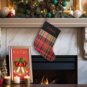 Meia De Natal Grande Natal Vermelho e Verde do Tartan Personalizado