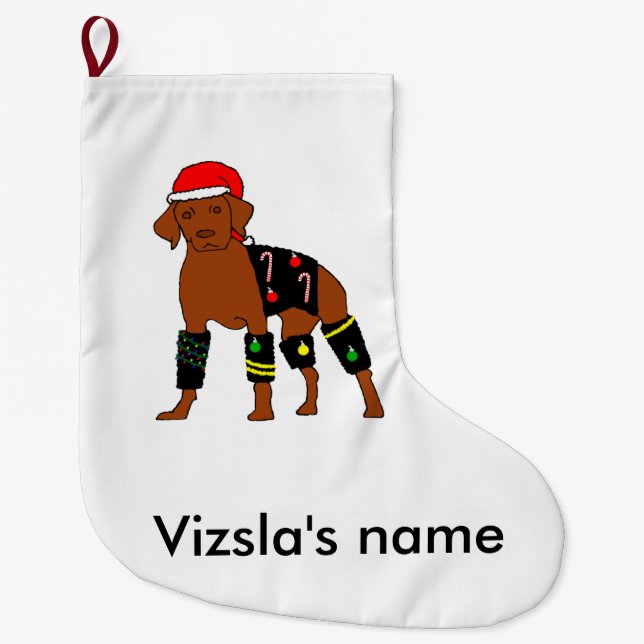 Meia De Natal Grande Natal Vizsla de Velcro (Frente)