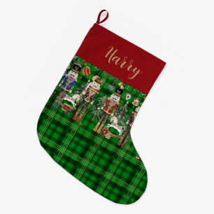 Meia De Natal Grande Natalino Vintage O Quebra-Nozes Xadrez Verde
