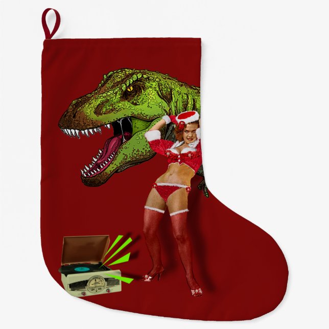 Meia De Natal Grande Navidades Jurásicas Pin Up (Frente)