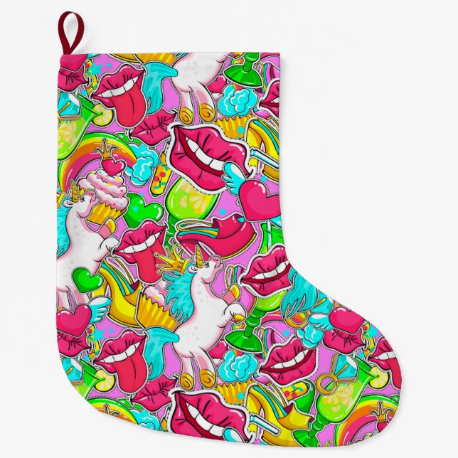 Meia De Natal Grande Neon Pop Art (Frente)