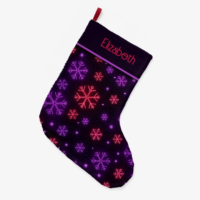 Meia De Natal Grande Neon Snowflakes (Frente (Pendurada))