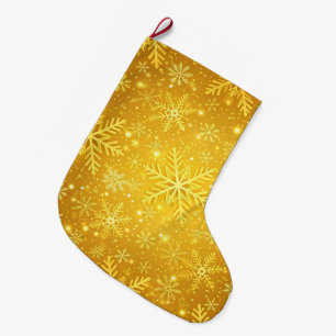 Meia De Natal Grande Neve Dourada