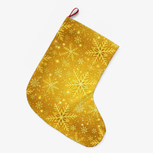 Meia De Natal Grande Neve Dourada