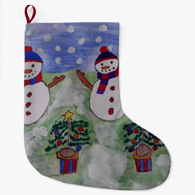 Meia De Natal Grande Neve e Árvore de Natal (Frente)