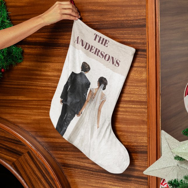 Meia De Natal Grande Newlyweds Personalized Photo Christmas Stocking (Criador carregado)