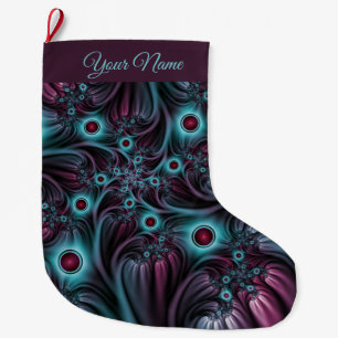 Meia De Natal Grande No nome da arte frontal cor-de-rosa Abstrato azul 