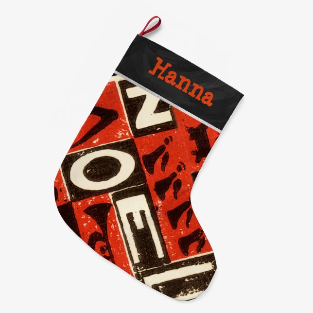 Meia De Natal Grande Noel Red Block Impressão (Frente (Pendurada))