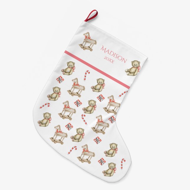 Meia De Natal Grande Nome Da Aquarela De Natal Para Seu Ano Rosa (Frente (Pendurada))