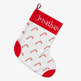 Meia De Natal Grande Nome da Tipografia Vermelha e Branca do Candy Cane