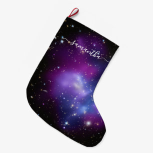 Meia De Natal Grande Nome de Assinatura Feminina Roxo Celestial