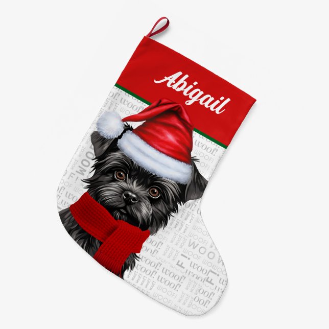 Meia De Natal Grande Nome do Cachorro de Natal Affenpinscher Wohnground (Frente (Pendurada))