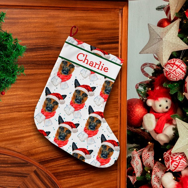 Meia De Natal Grande Nome do Cachorro Padrão do German shepherd (Criador carregado)
