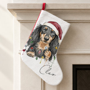 Meia De Natal Grande Nome do Cão Dachshund de Cabelo Longo Feriado