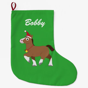 Meia De Natal Grande Nome do chapéu do papai noel do cavalo de