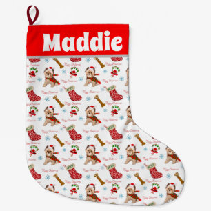 Meia De Natal Grande Nome do padrão de celebração de Natal com Yorkie