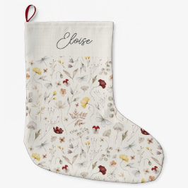 Meia De Natal Grande Nome do Script Boho Wildflower Natal