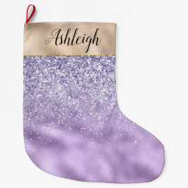 Meia De Natal Grande Nome do Sparkle Roxo Roxo Roxo Glitzy Dourado