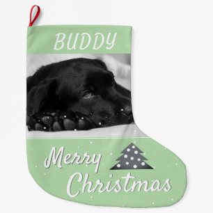 Meia De Natal Grande Nome e Foto do Cachorro Festivo