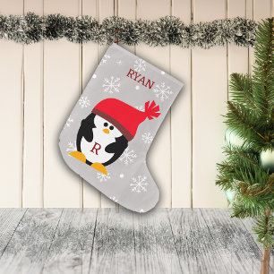 Meia De Natal Grande Nome e Mensagem Personalizados do Pinguim de Natal