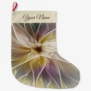 Meia De Natal Grande Nome Fractal de Eggplant Dourado Modern Abstrato