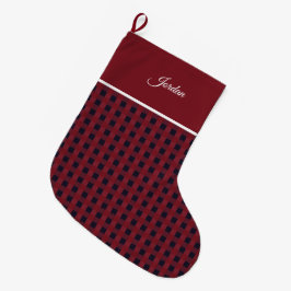 Meia De Natal Grande Nome Gingham do Marinho Vermelho Simples Elegante