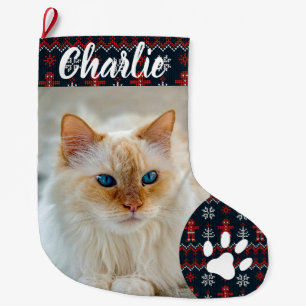 Meia De Natal Grande Nome Monograma de Foto de Pet Pata Simples Persona