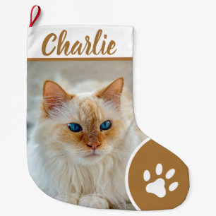 Meia De Natal Grande Nome Monograma de Foto de Pet Pata Simples Persona