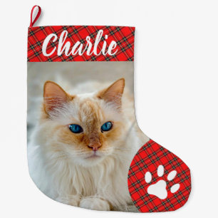 Meia De Natal Grande Nome Monograma de Foto de Pet Pata Simples Persona