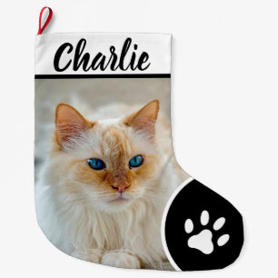 Meia De Natal Grande Nome Monograma Foto de Pet Pata Simples Personaliz