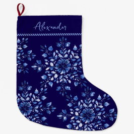 Meia De Natal Grande Nome Personalizado Chinoiserie Snowflake