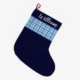 Meia De Natal Grande Nome personalizado da Xadrez azul russa