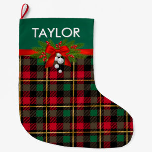 Meia De Natal Grande Nome Personalizado da Xadrez de Buffalo Feliz de N