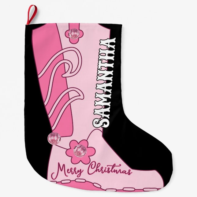Meia De Natal Grande Nome Personalizado de Boot de Costal Cowgirl do Di (Frente)