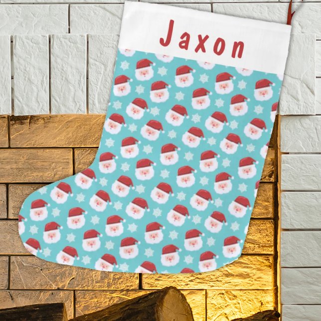 Meia De Natal Grande Nome Personalizado do Face do papai noel Kids (Criador carregado)