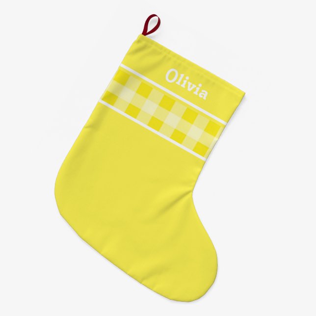 Meia De Natal Grande Nome personalizado do padrão de xadrez de Gingham  (Frente (Pendurada))
