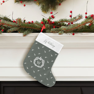 Meia De Natal Grande Nome Personalizado Elegante Garland Wreath Monogra