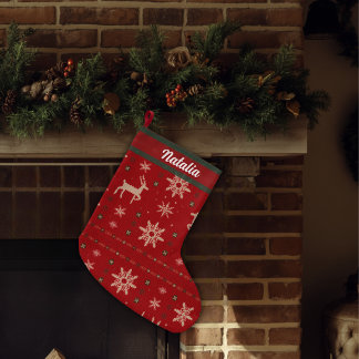 Meia De Natal Grande Nome Personalizado - Estilo de Malha Vintage