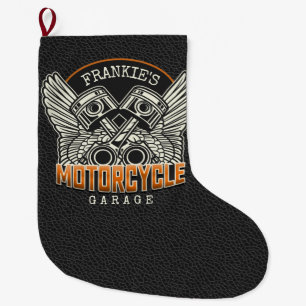 Meia De Natal Grande Nome Personalizado Pistões Asas Motociclismo Garag