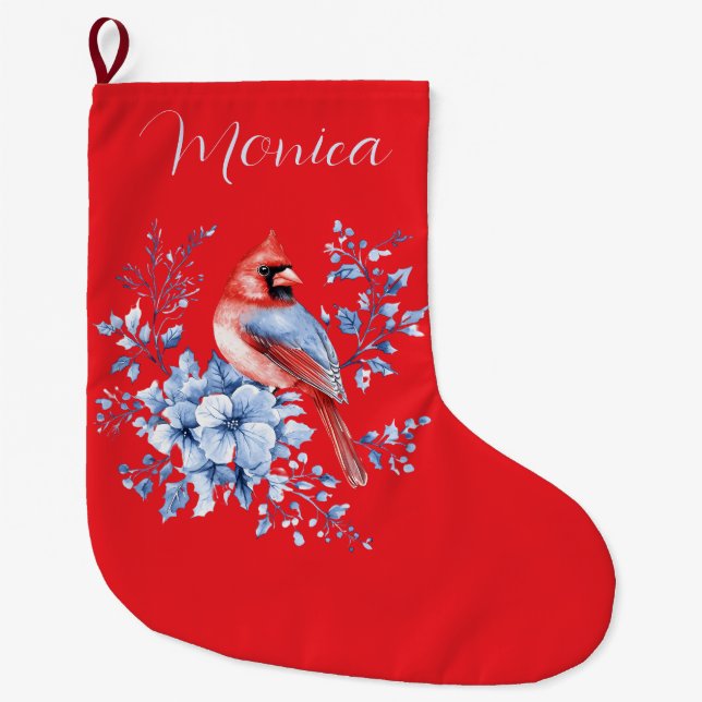 Meia De Natal Grande Nome personalizado Redbird Chinoiserie (Frente)