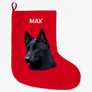 Meia De Natal Grande Nome preto do cão de german shepherd customizável