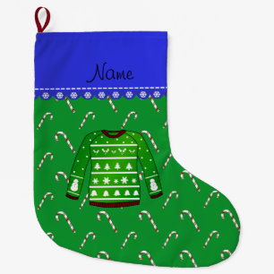 Meia De Natal Grande Nomes de doces de doce de natal feio verde